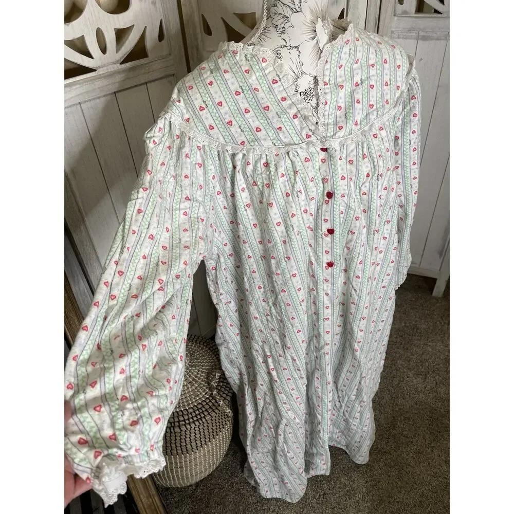 Lanz Of Salzburg Cotton Red Heart Nightgown Womens XL Cozy Long